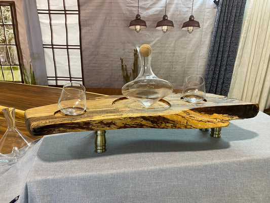 Live edge rolling wine decanter tray