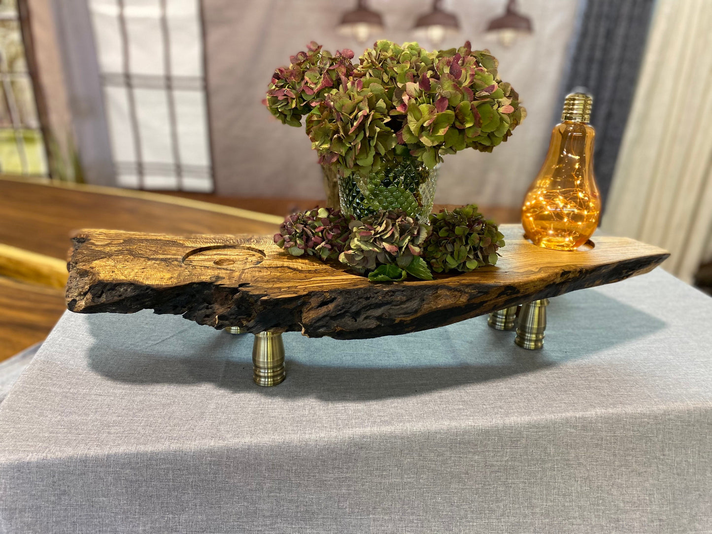 Live edge rolling wine decanter tray