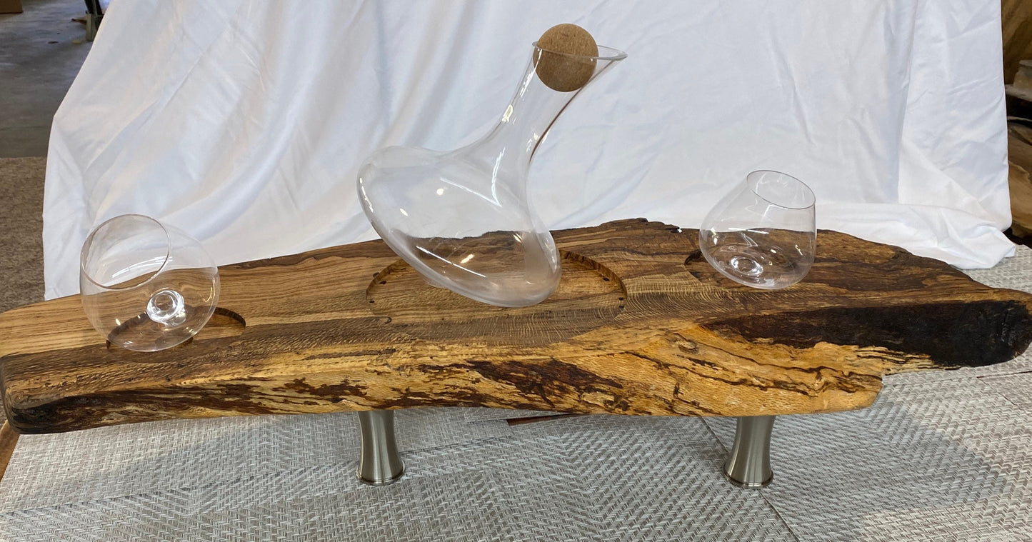 Live edge rolling wine decanter tray